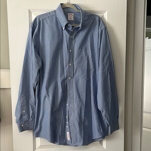 Brooks Brothers Blue and White Striped Button-Down Dress Shirt